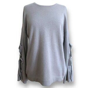 Kokun Womens Cashmere Sweater Sz L Gray Tie Sleeve Luxury Coastal Minimalist